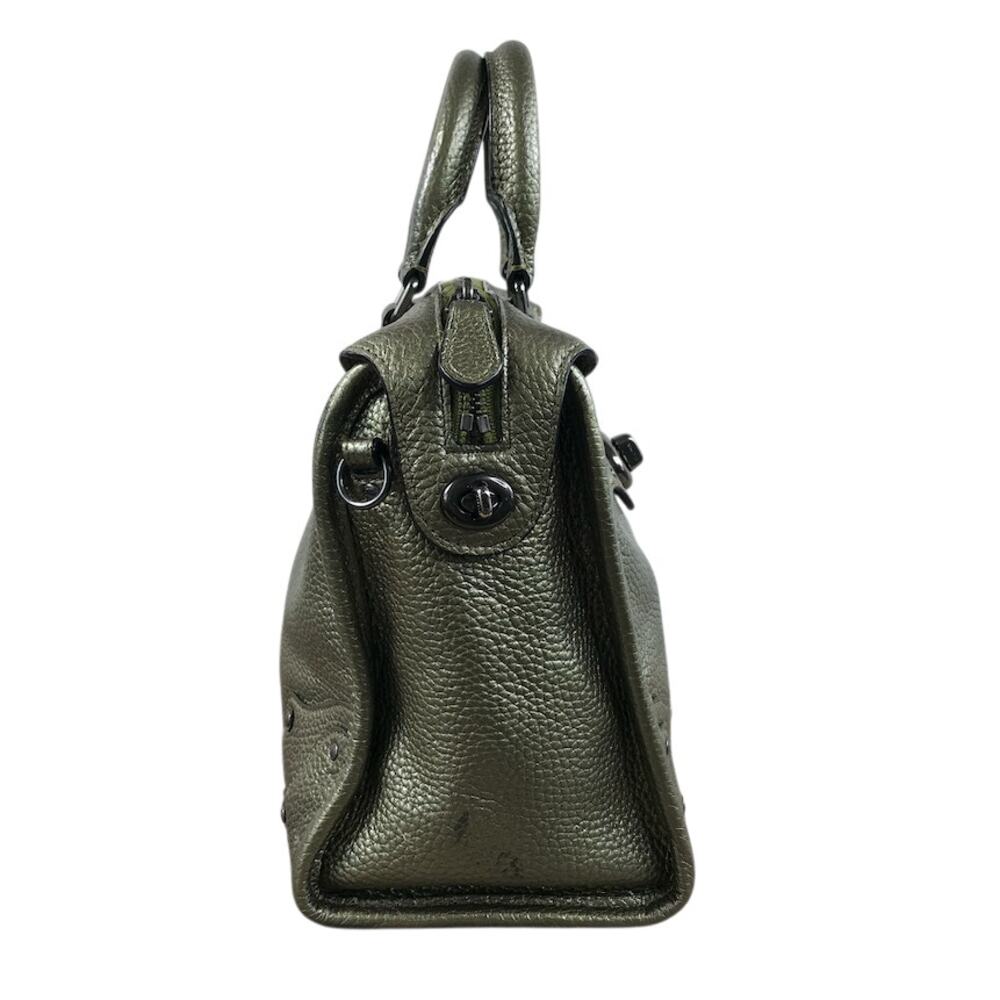 COACH Metallic Pebble Leather Mini Rhyder 33 Satchel Bag Rare Green Office Chic - Picture 4 of 12